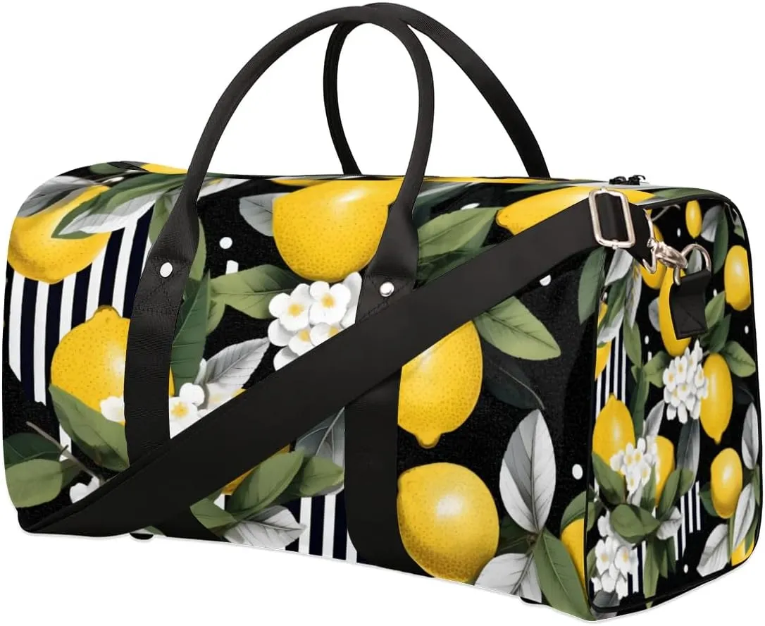 Lemon Flower Fruit Travel Duffel bag for Men Women Weekender Overnight Bag Gym Bag Carry On Luggage Bags for Yoga Workout Sports