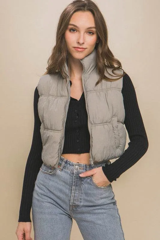 Love Tree High Neck Puffer Sleeveless Vest