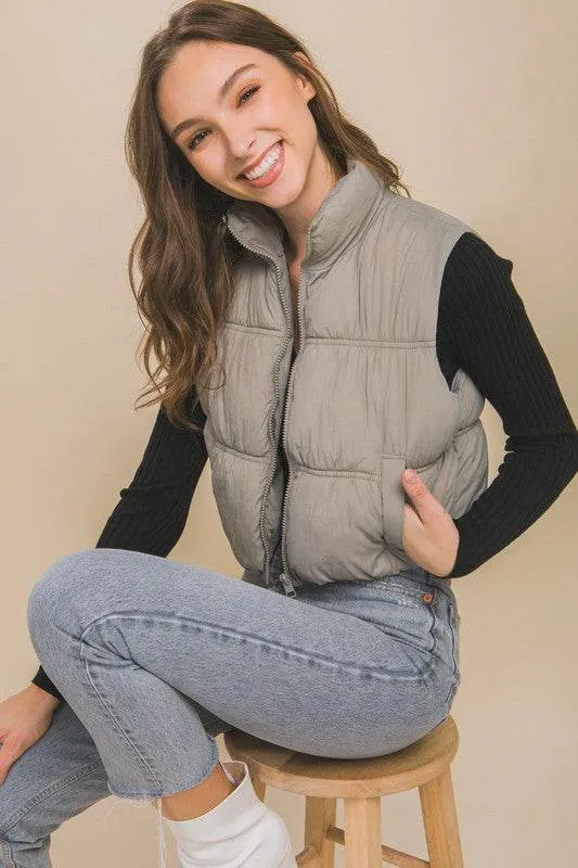 Love Tree High Neck Puffer Sleeveless Vest