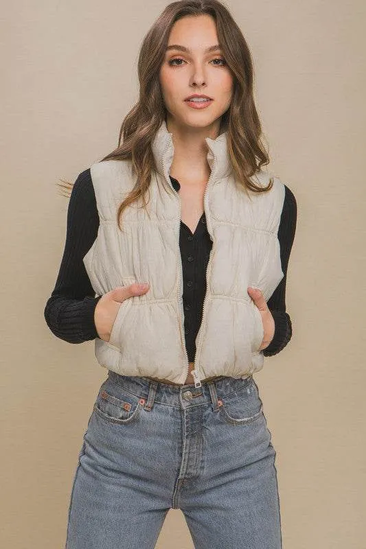 Love Tree High Neck Puffer Sleeveless Vest