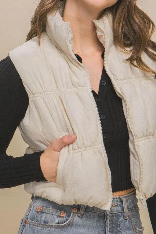 Love Tree High Neck Puffer Sleeveless Vest