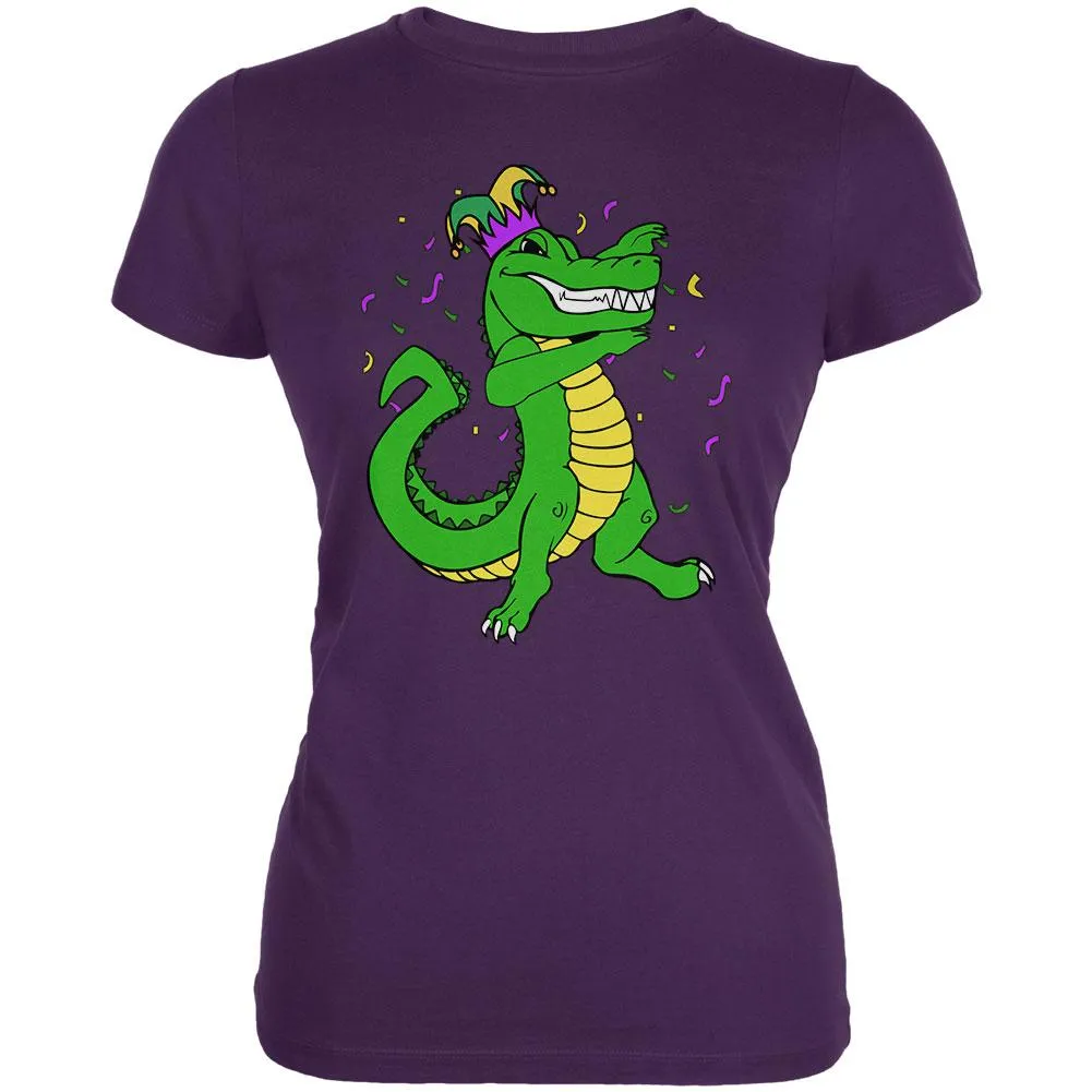 Mardi Gras Dabbing Alligator Jester Juniors Soft T Shirt