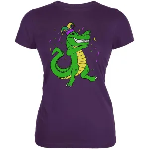 Mardi Gras Dabbing Alligator Jester Juniors Soft T Shirt