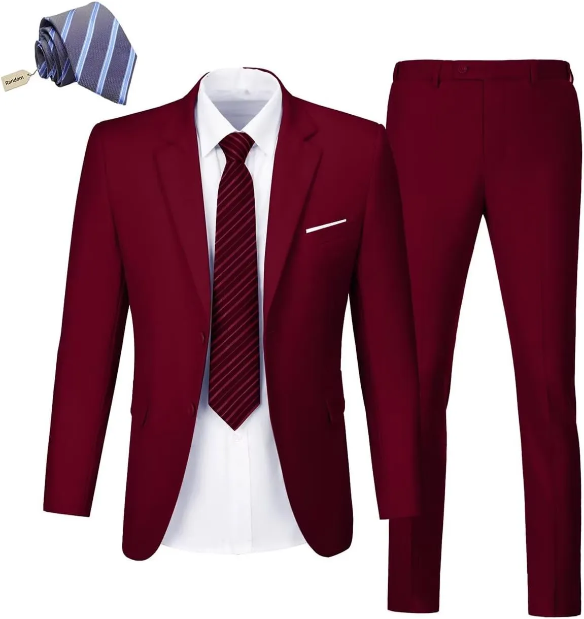 Mens 2 Piece Suit Set Slim Fit 2 Button Dress SuitsTuxedo Set Wedding Blazer Jacket Pants Tie Business Party Prom Suit