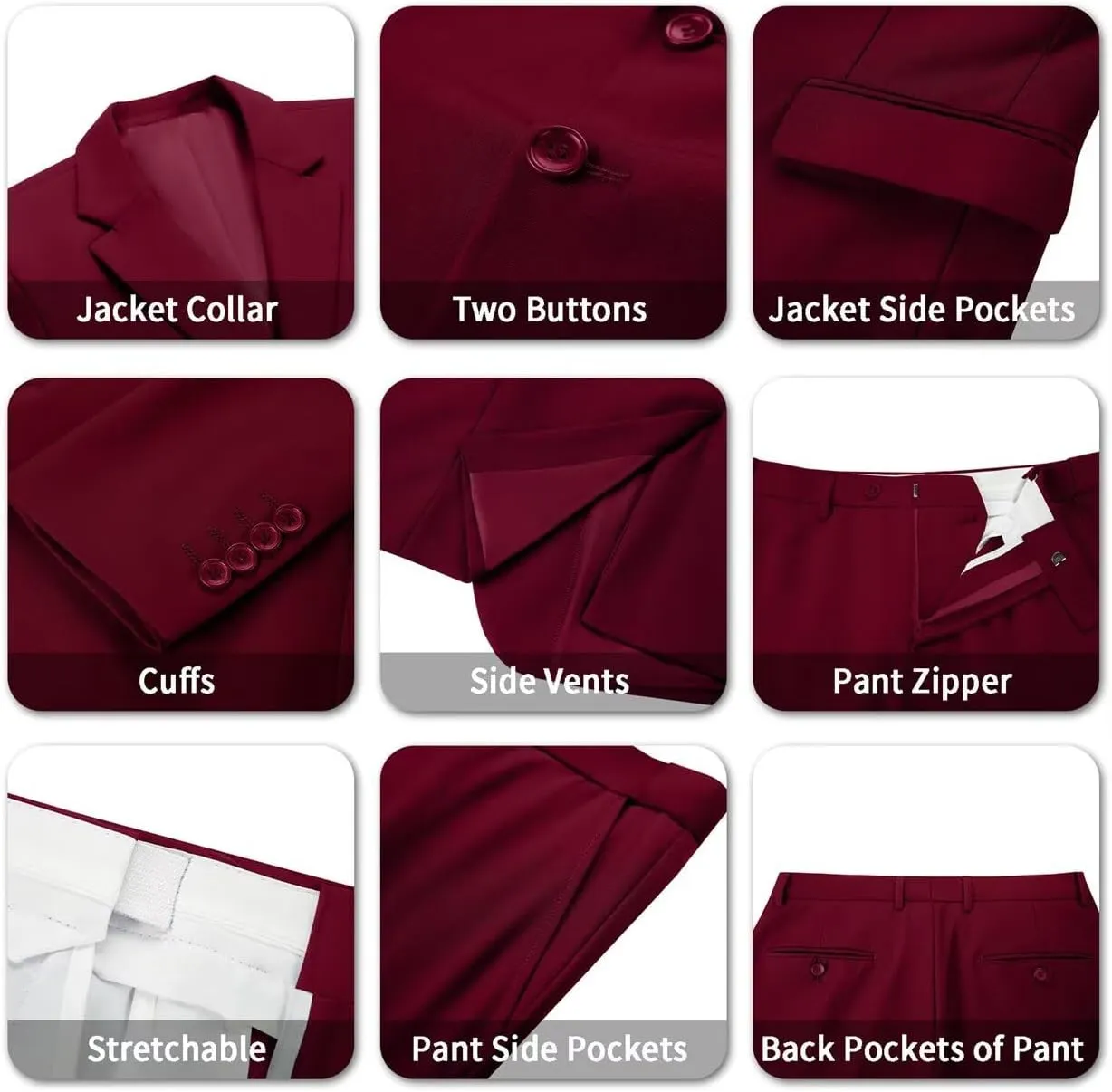 Mens 2 Piece Suit Set Slim Fit 2 Button Dress SuitsTuxedo Set Wedding Blazer Jacket Pants Tie Business Party Prom Suit