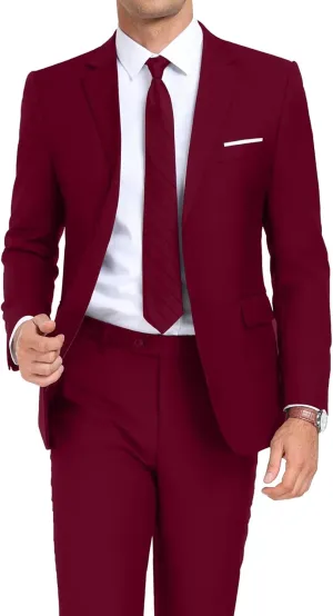 Mens 2 Piece Suit Set Slim Fit 2 Button Dress SuitsTuxedo Set Wedding Blazer Jacket Pants Tie Business Party Prom Suit