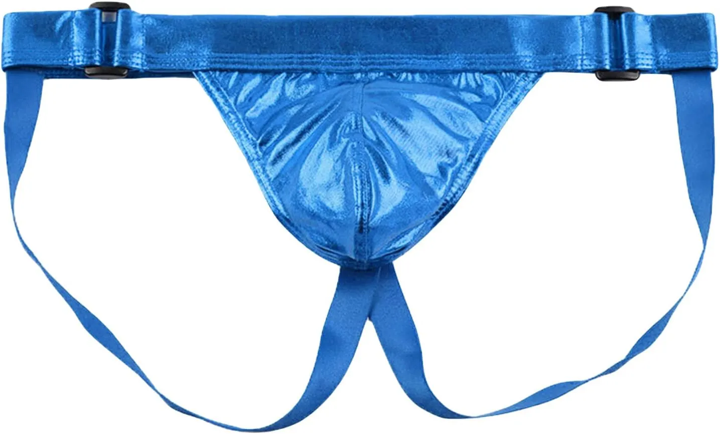 Men's Shiny Metallic High Elastic Bikini Thongs Imitation Patent Leather Underwear Sport Workout Stretch U Convex Brief