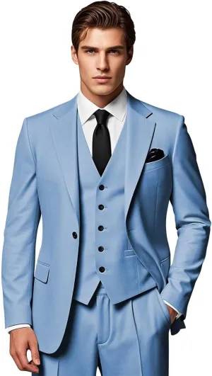 Men's Slim Fit Suits 3 Piece Wedding Business Prom Party Suit One Button Blazer Vest and Pants Tuxedo Set