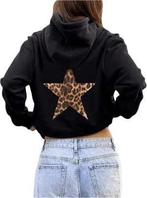 Milumia Women's Star Graphic Cheetah Print Hoodie Leopard Print Loose Fit Sweatshirt