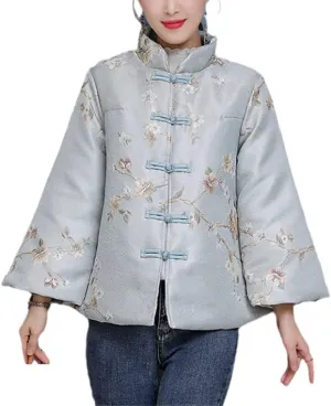 Mokkpeq Women's Thickened Cotton Jacket Chinese Style Cheongsam Padded Coat Long Sleeve Stand Collar Parkas