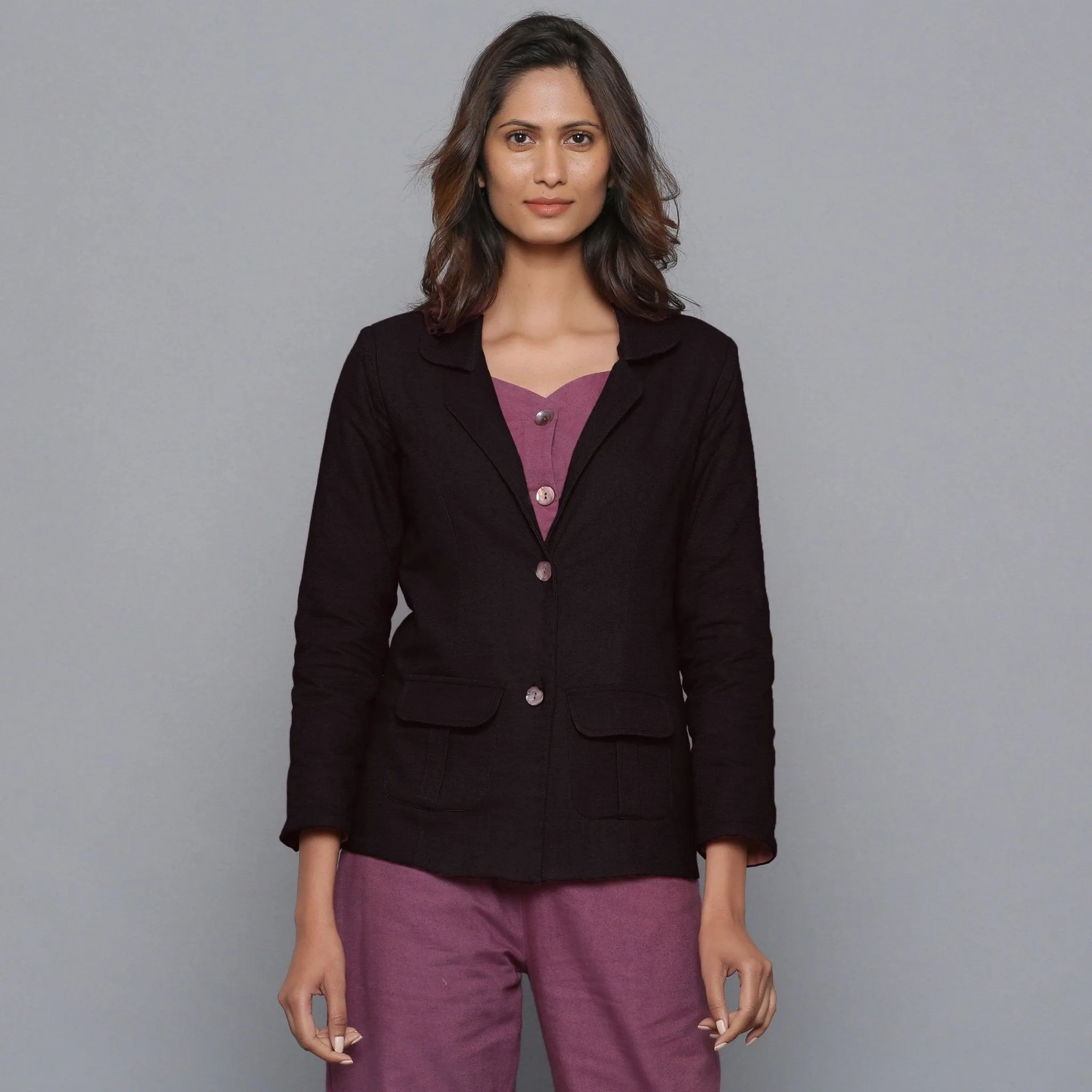 Moonlight Black Slim Fit Warm Cotton Flannel Blazer