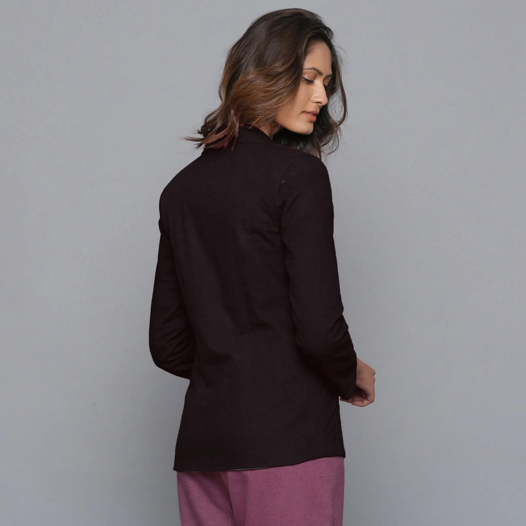 Moonlight Black Slim Fit Warm Cotton Flannel Blazer