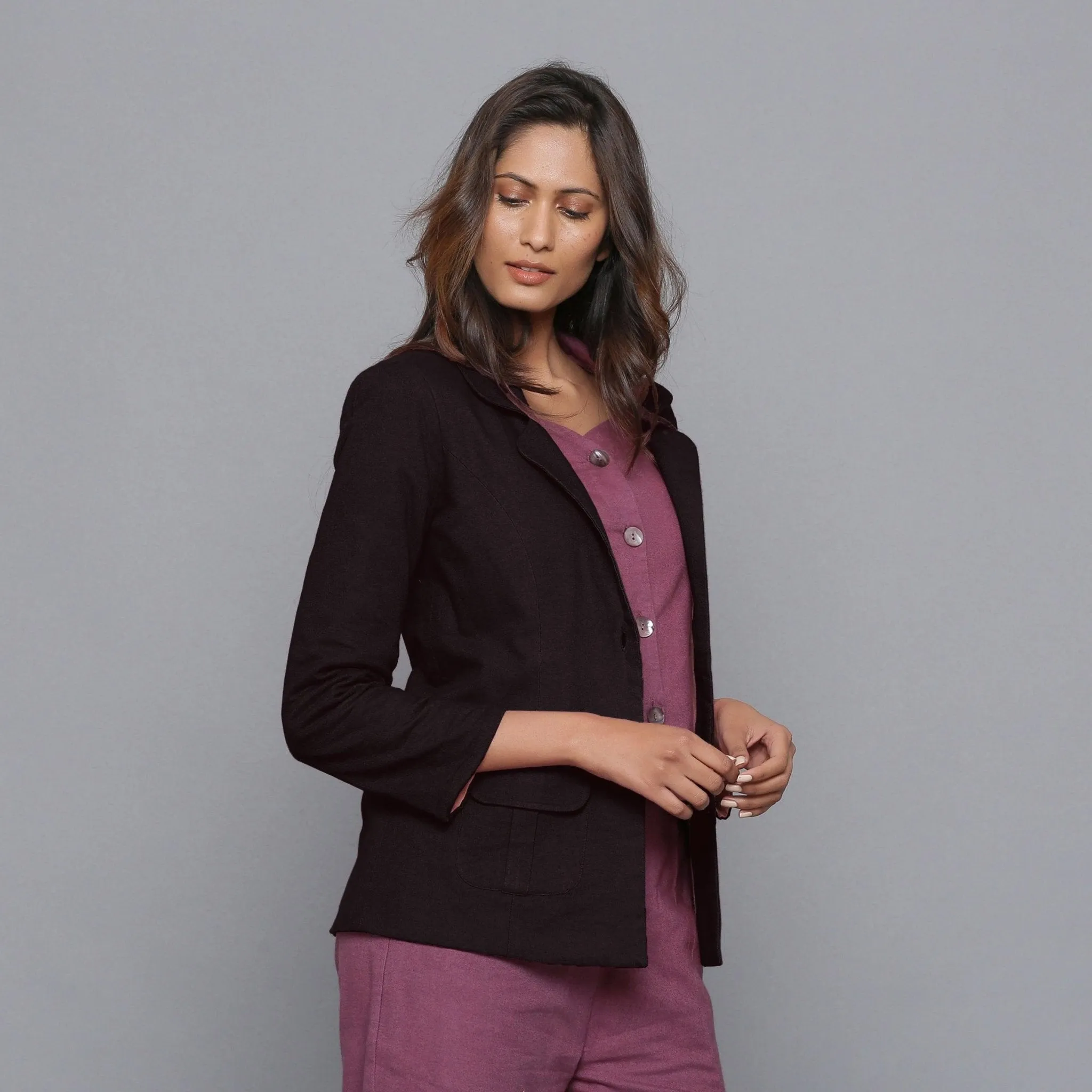 Moonlight Black Slim Fit Warm Cotton Flannel Blazer