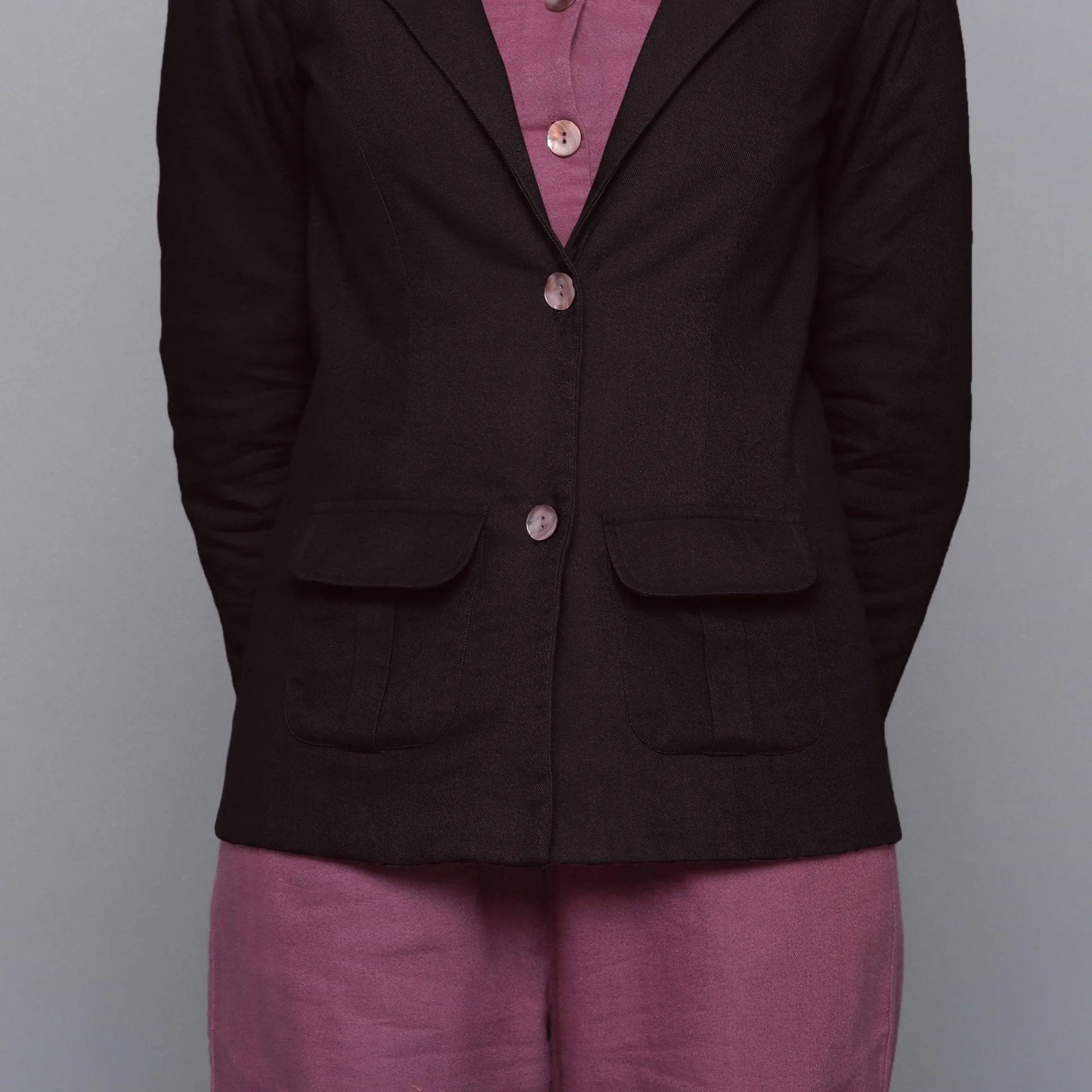 Moonlight Black Slim Fit Warm Cotton Flannel Blazer