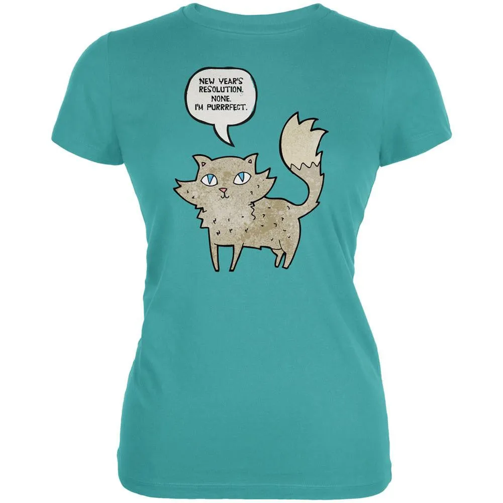 New Year's I'm Purrrrfect Sea Blue Juniors Soft T-Shirt