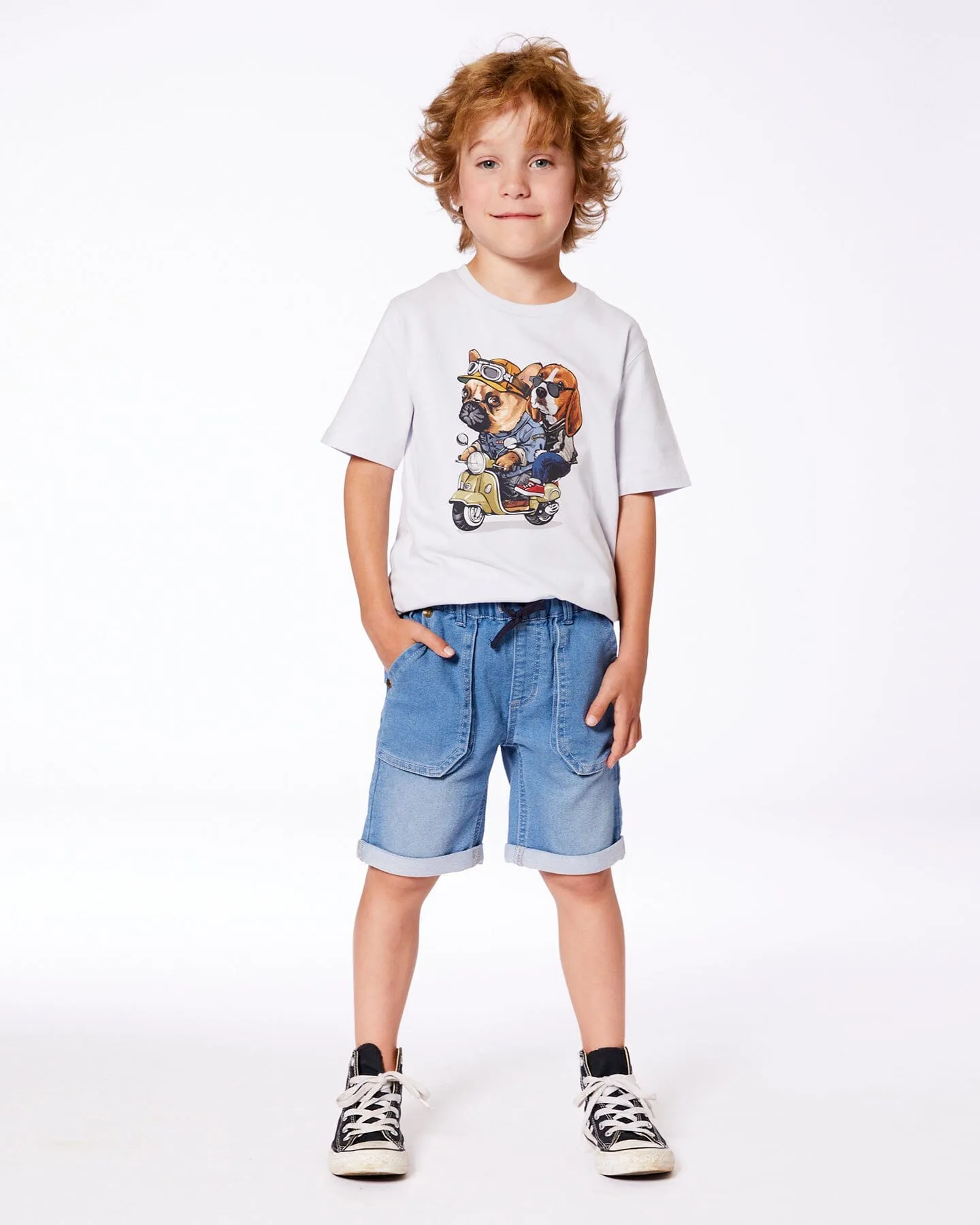 Organic Cotton Graphic Tee Pale Blue And Puppies