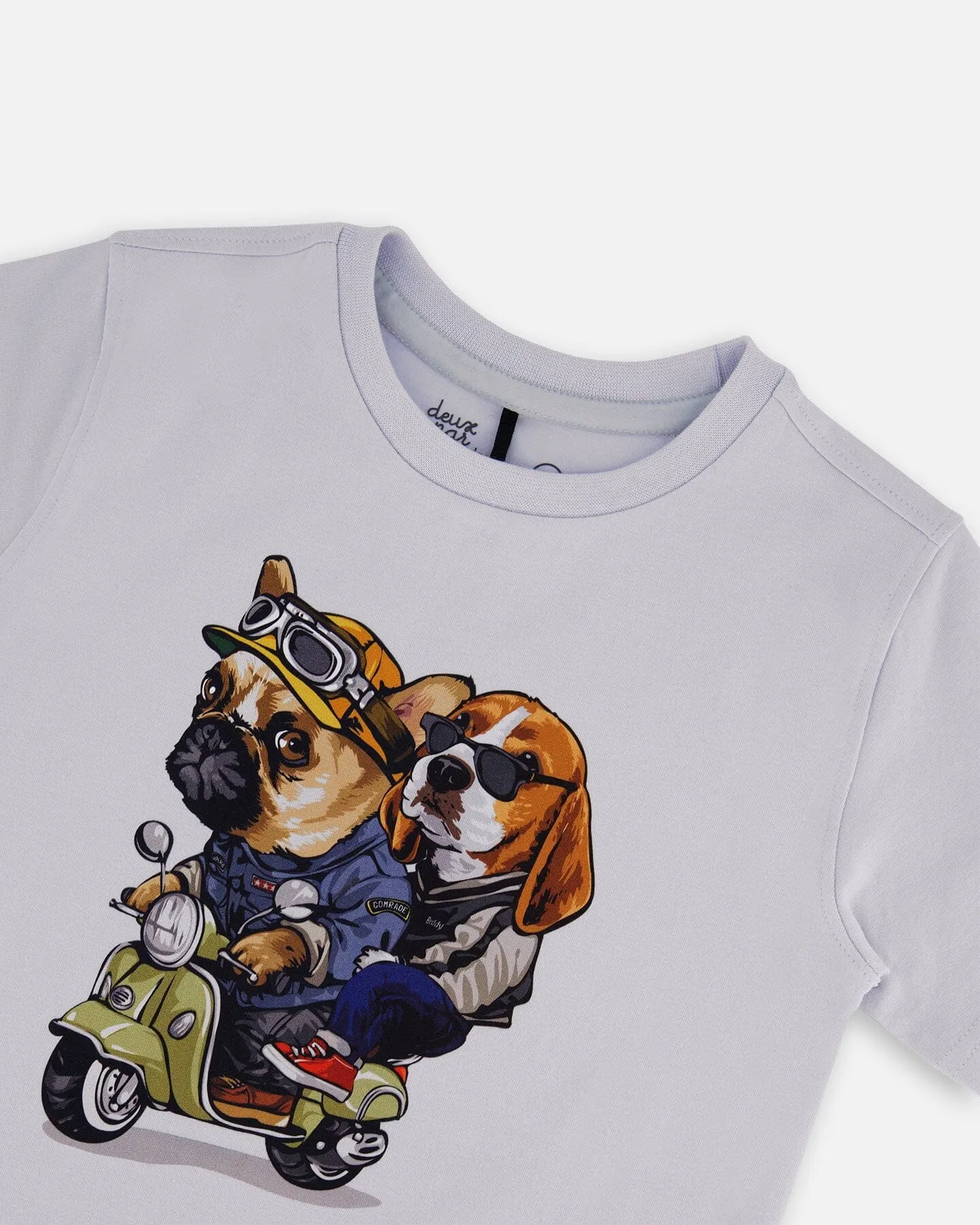 Organic Cotton Graphic Tee Pale Blue And Puppies