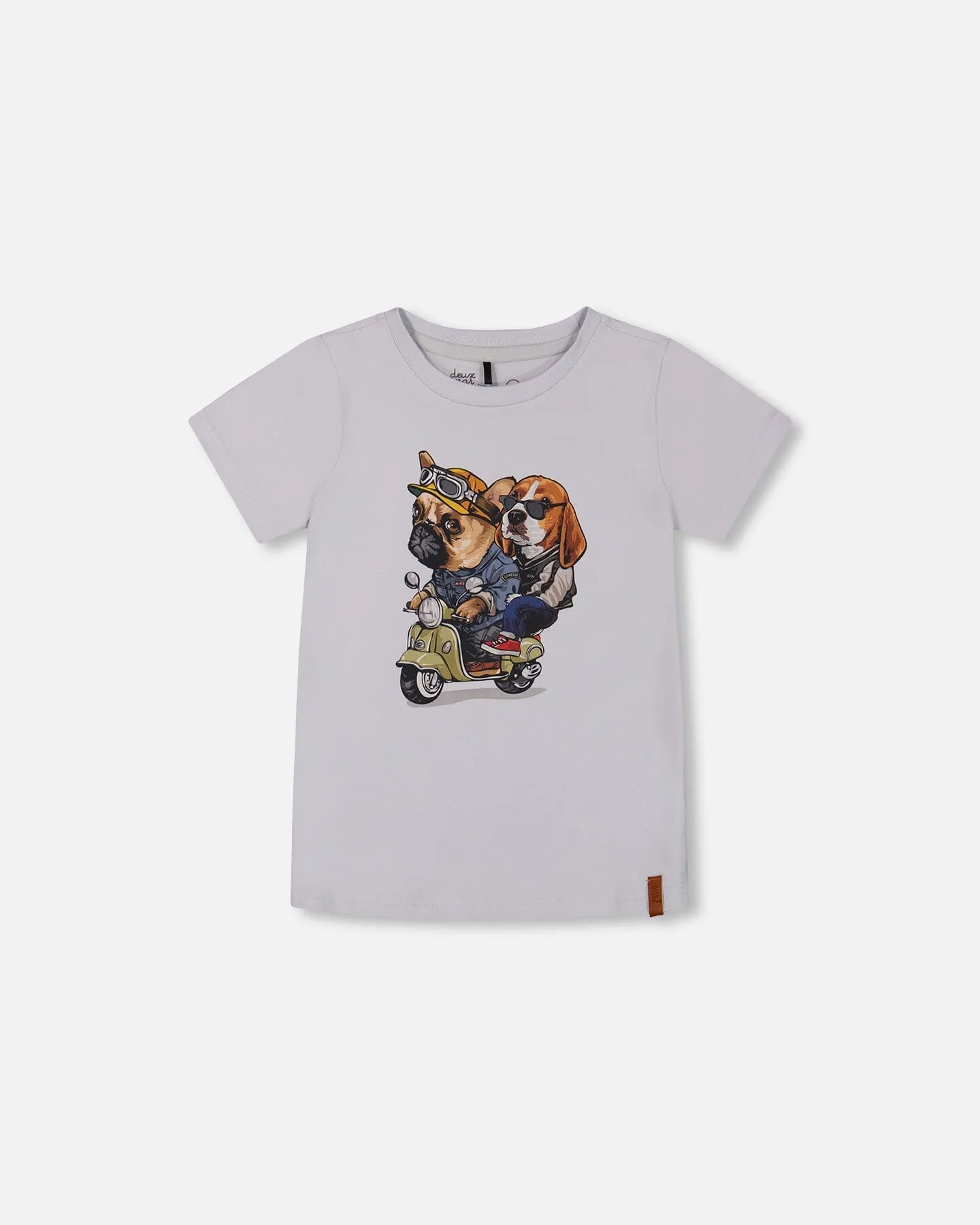 Organic Cotton Graphic Tee Pale Blue And Puppies