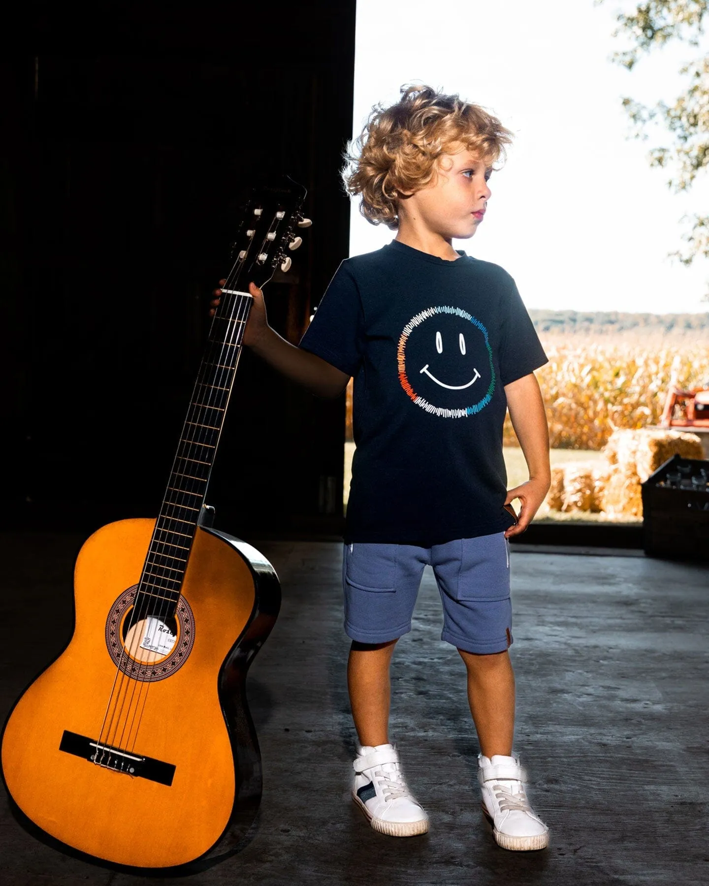 Organic Cotton Graphic Tee Smiling Navy Blue