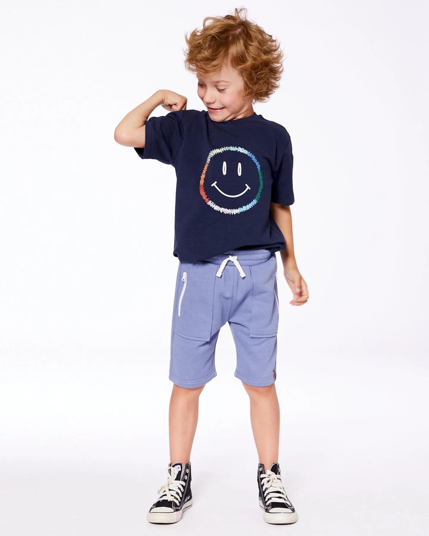 Organic Cotton Graphic Tee Smiling Navy Blue