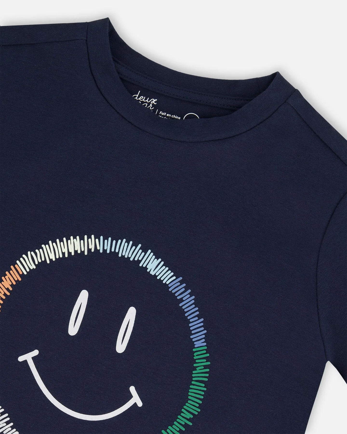 Organic Cotton Graphic Tee Smiling Navy Blue