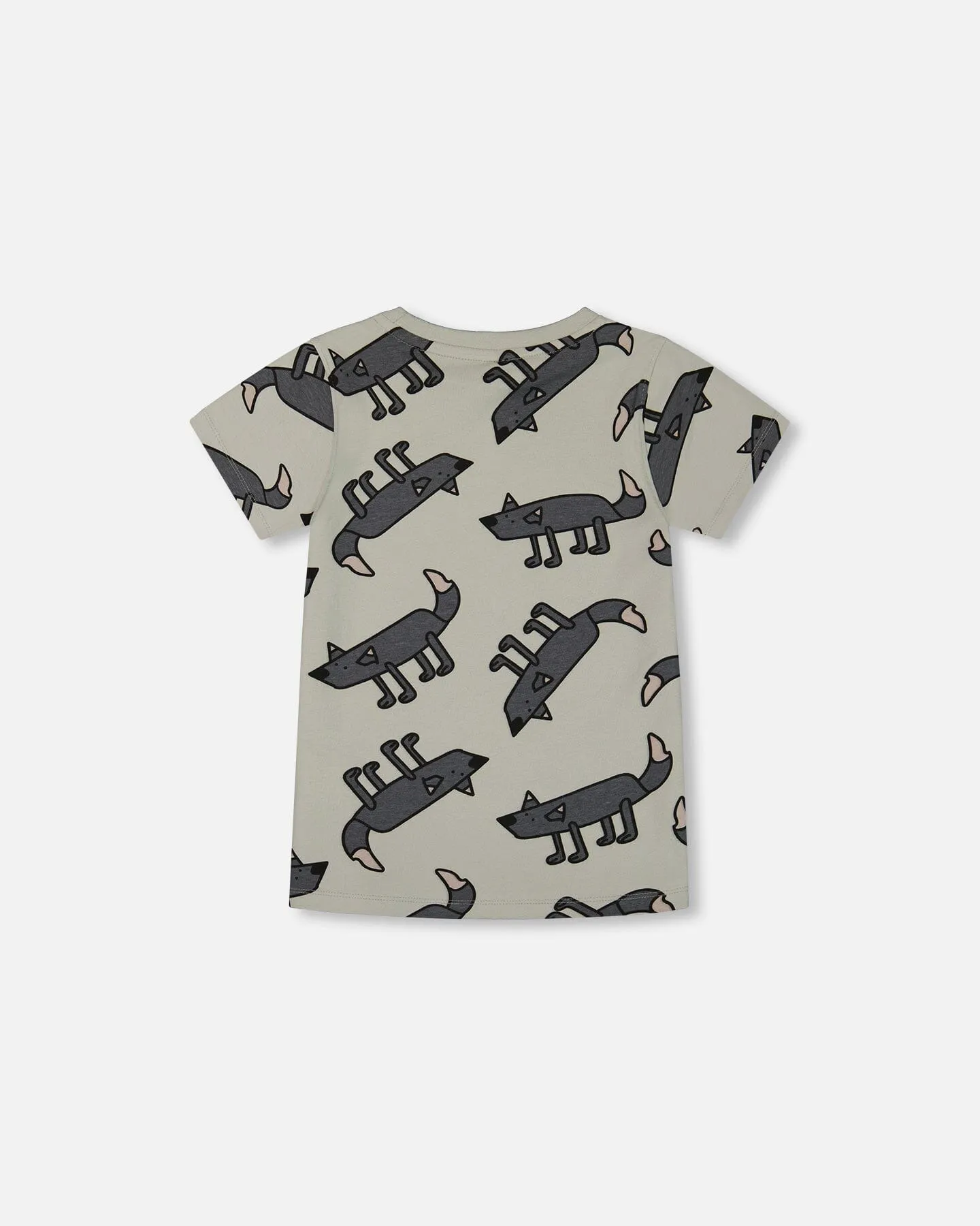 Printed Organic Cotton Tee Gray Wolf On Teal Background
