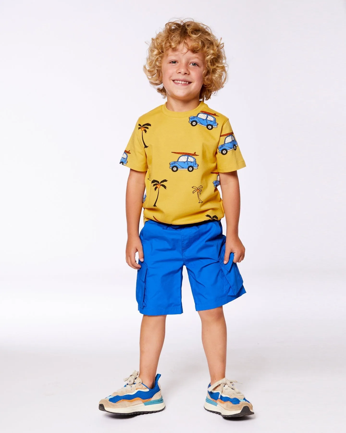 Printed Organic Cotton Tee Yellow And Blue Car