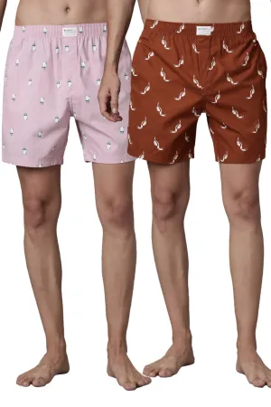 Rich-Lilac Printed & Russet Printed 365 Boxers Combo