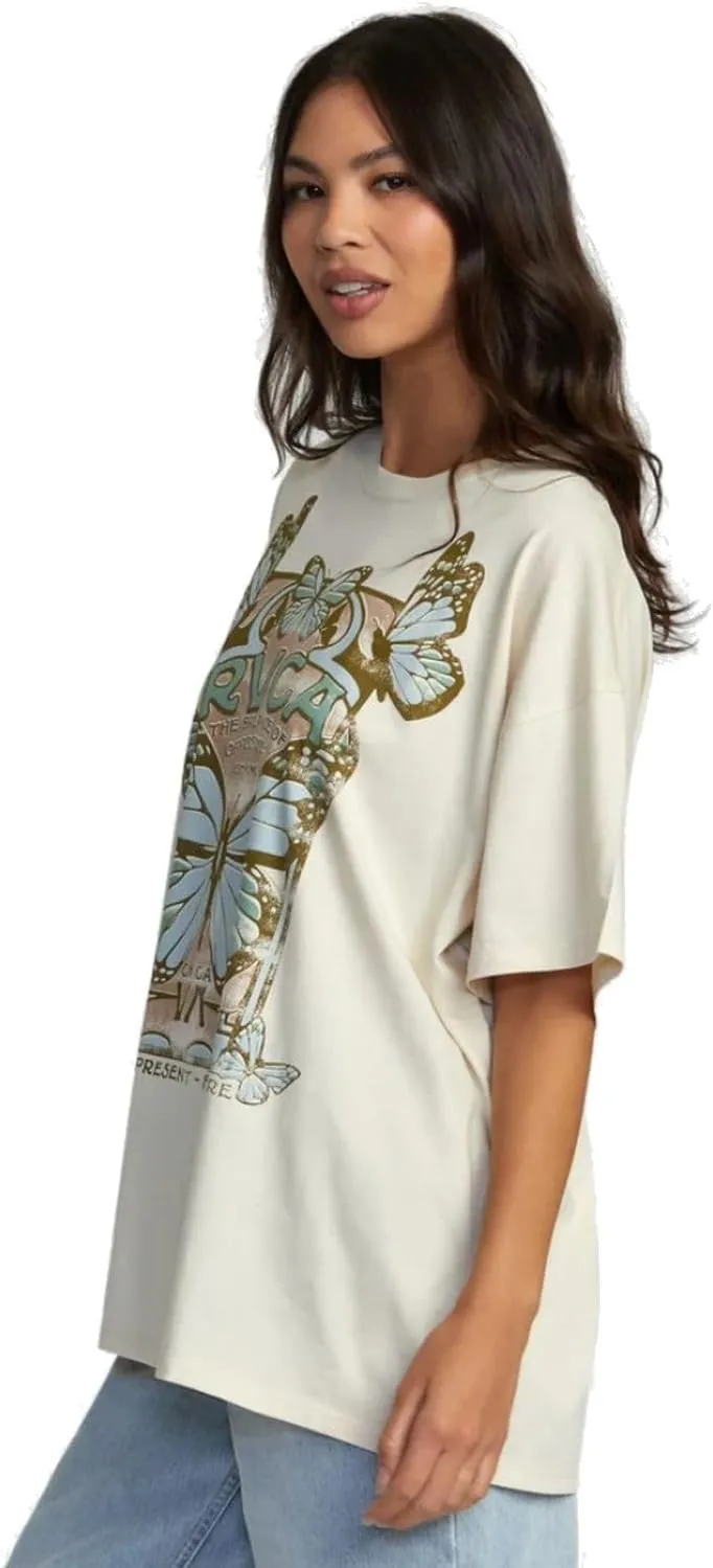 RVCA Women's Social Butter Fly Oversized Fit Tee T-Shirt