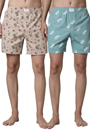 Sand-Stone Printed & Sea-Foam Printed 365 Boxers Combo