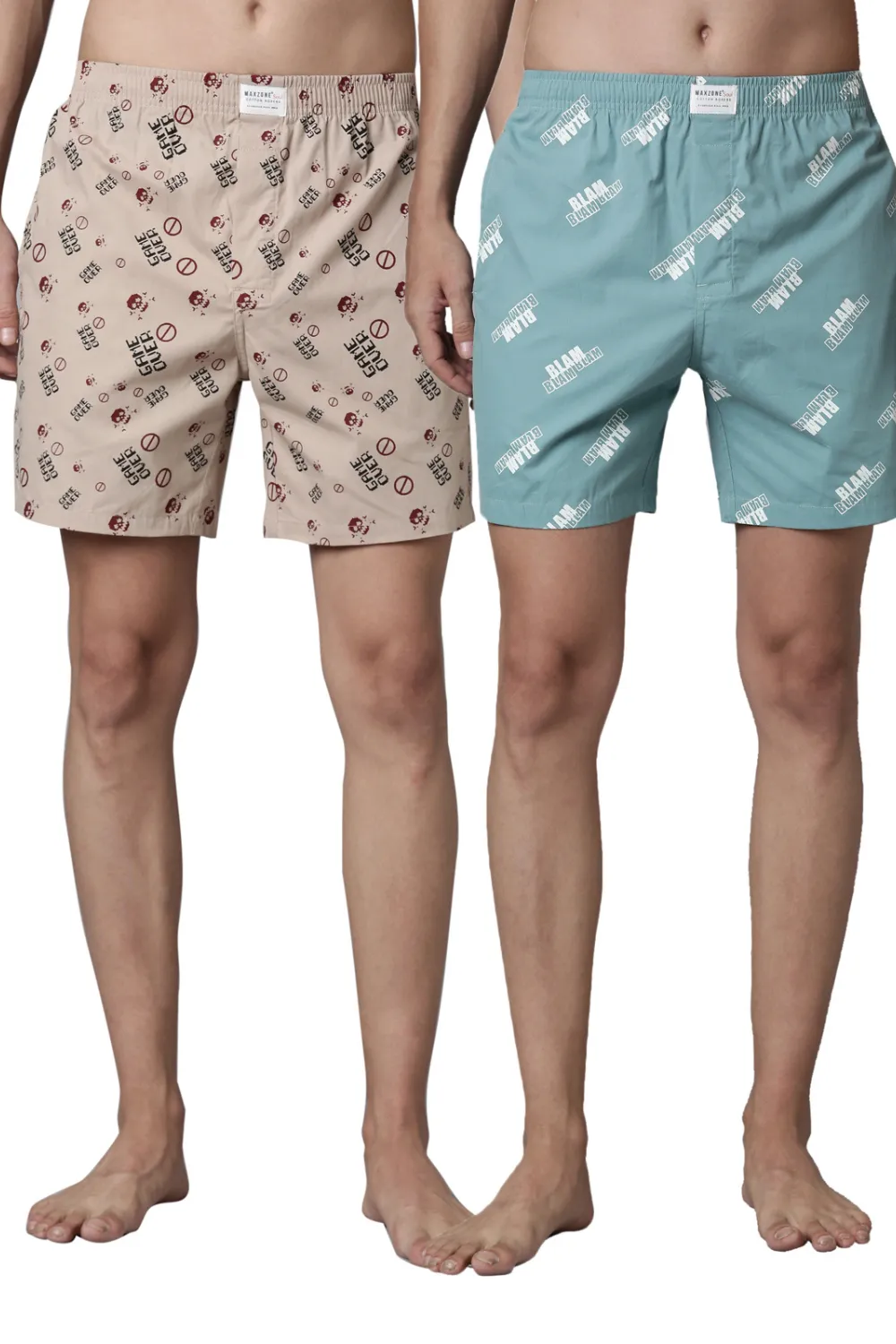 Sand-Stone Printed & Sea-Foam Printed 365 Boxers Combo