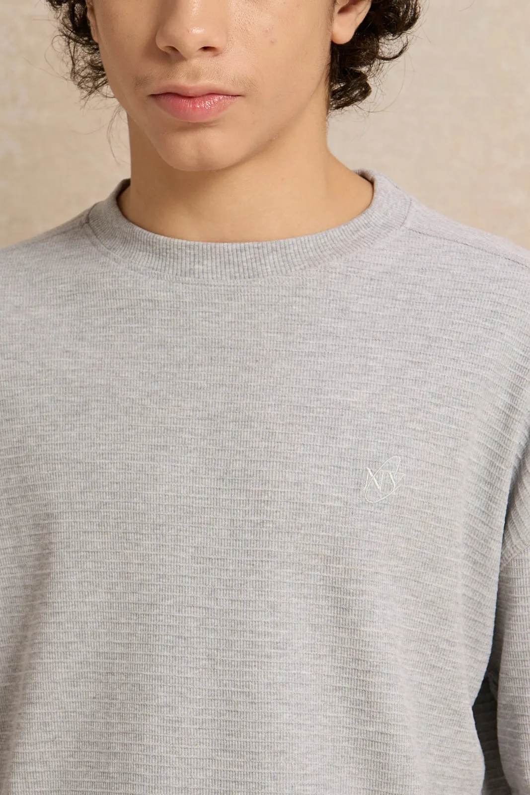 Senior Boys Grey Jacquard Oversize T-Shirt