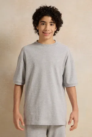 Senior Boys Grey Jacquard Oversize T-Shirt