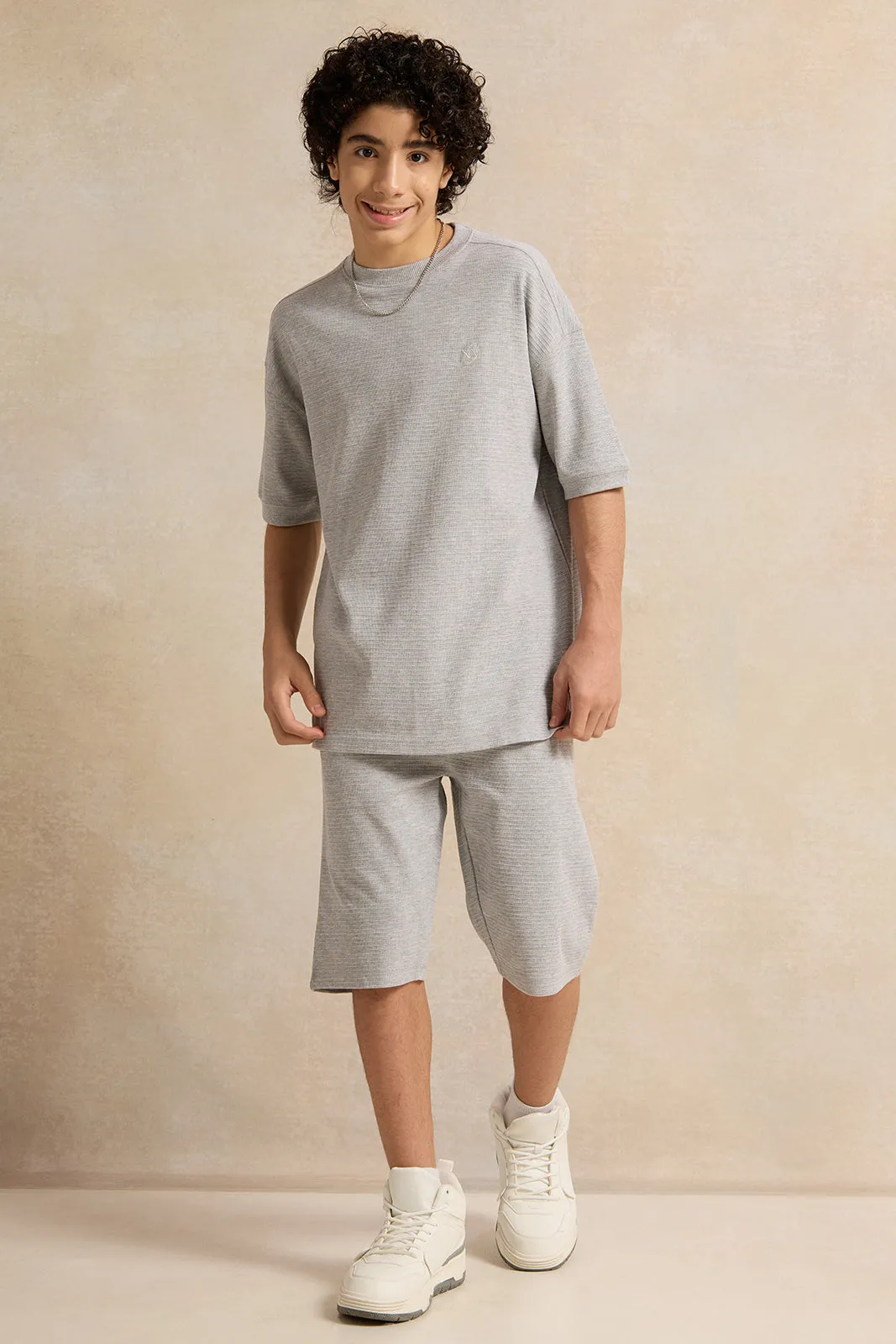 Senior Boys Grey Jacquard Oversize T-Shirt