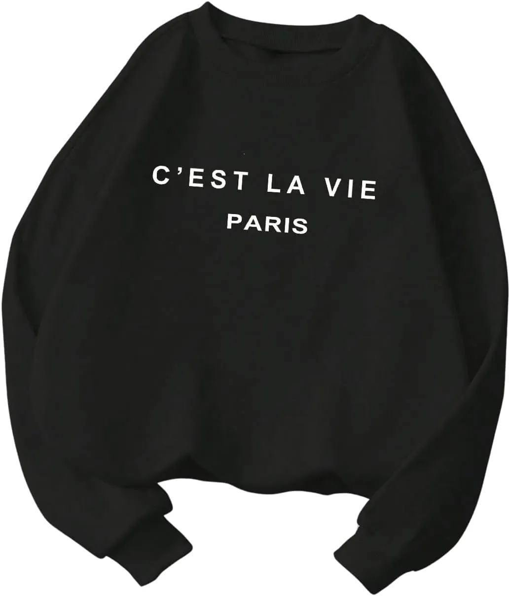 SHENHE Women's Graphic Sweatshirt Letter Print Crewneck Loose Fit Sweatshirt Pullover