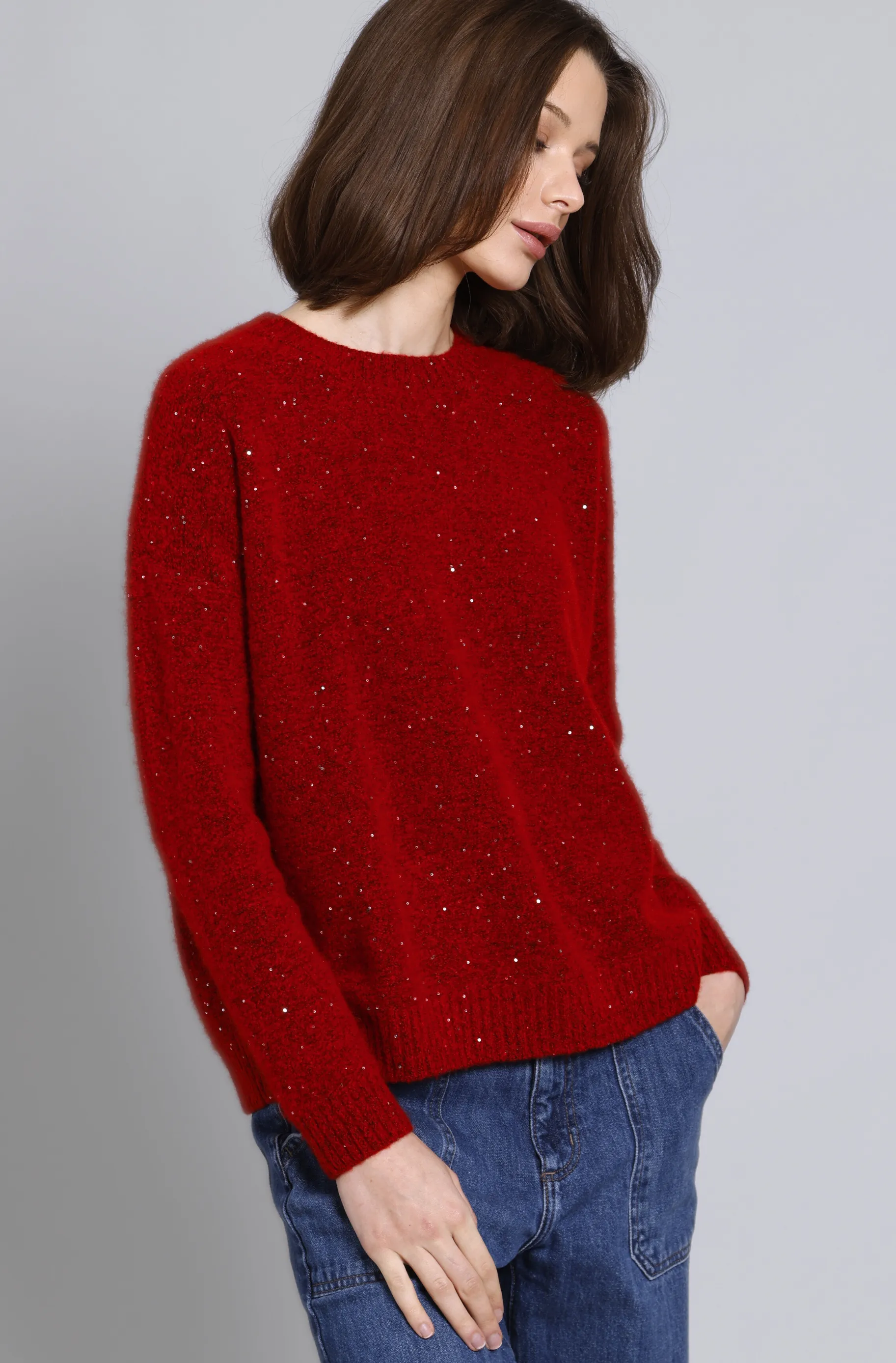 Sparkle Cashmere Boxy Crew Neck
