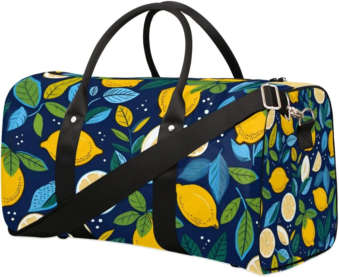 Summer Fruits Lemon Travel Duffel bag for Men Women Weekender Overnight Bag Gym Bag Carry On Luggage Bags for Yoga Workout Sports