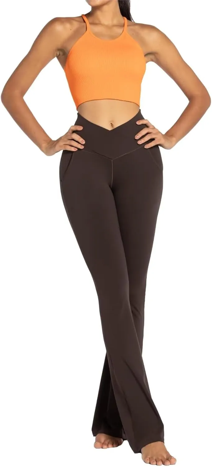 Sunzel Flare Leggings for Women with Pockets, Crossover Yoga Pants with Tummy Control, High Waisted and Wide Leg