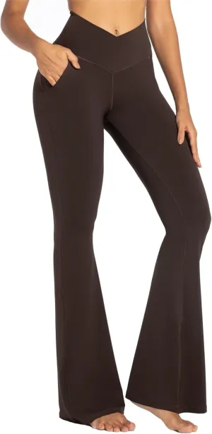 Sunzel Flare Leggings for Women with Pockets, Crossover Yoga Pants with Tummy Control, High Waisted and Wide Leg
