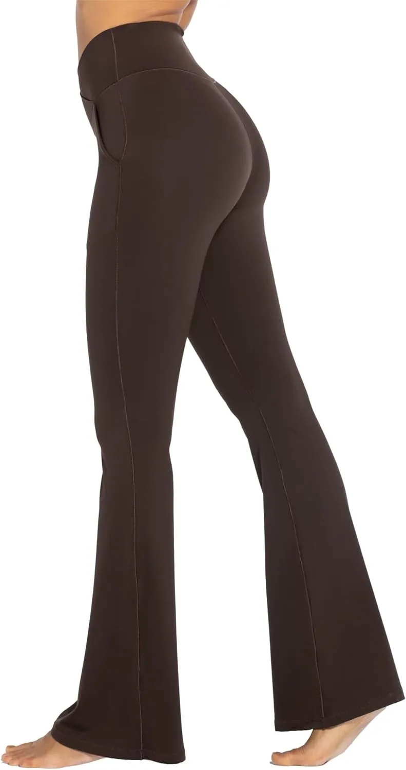 Sunzel Flare Leggings for Women with Pockets, Crossover Yoga Pants with Tummy Control, High Waisted and Wide Leg