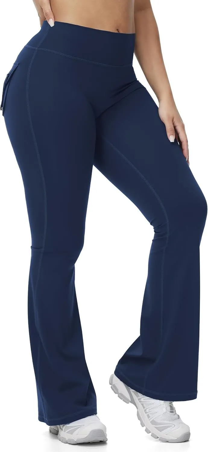 Tapata Womens Flare Leggings 28/30/32/34 Inseam Petite Tall Long Scrunch Butt Lift Gym Workout Yoga Pants with Pockets