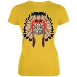 Thanksgiving Funny Cat Native American Juniors Soft T-Shirt