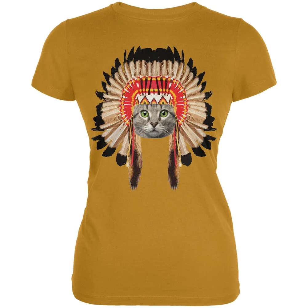 Thanksgiving Funny Cat Native American Juniors Soft T-Shirt
