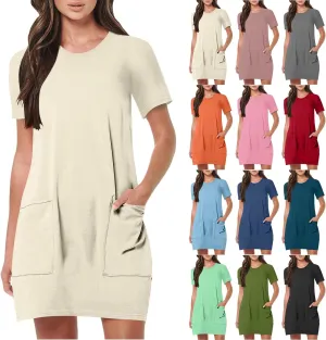 Tshirt Dress Women Casual Summer Beach Vacation Short Sleeve Shift Mini Dress with Pockets Boho Cruise Short Dresses