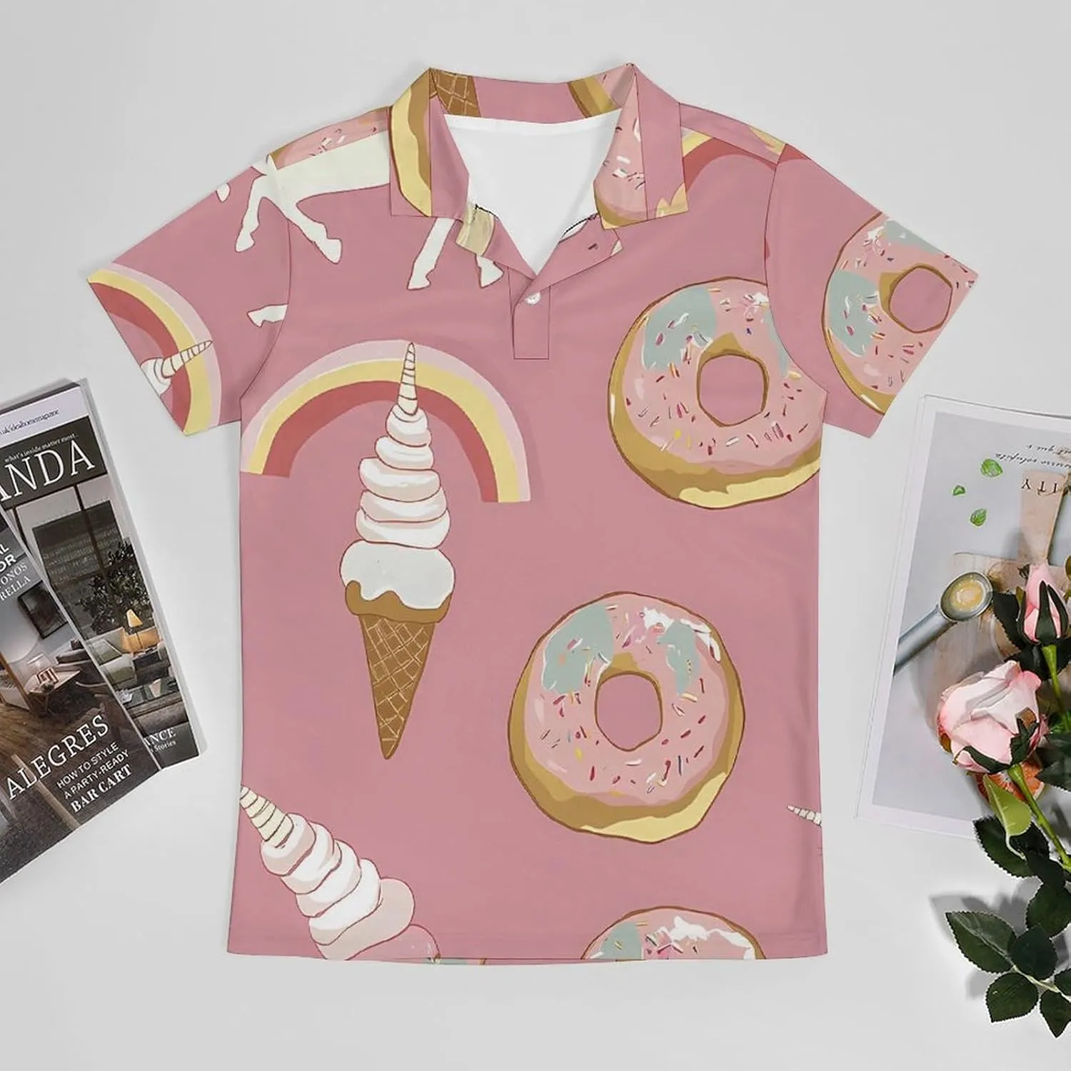 Unicorms Ice-Cream And Doughnuts Men's Polo-Shirt Regular-Fit Short Sleeve Sports Quick Dry Golf Tennis T-Shirt