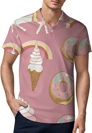 Unicorms Ice-Cream And Doughnuts Men's Polo-Shirt Regular-Fit Short Sleeve Sports Quick Dry Golf Tennis T-Shirt