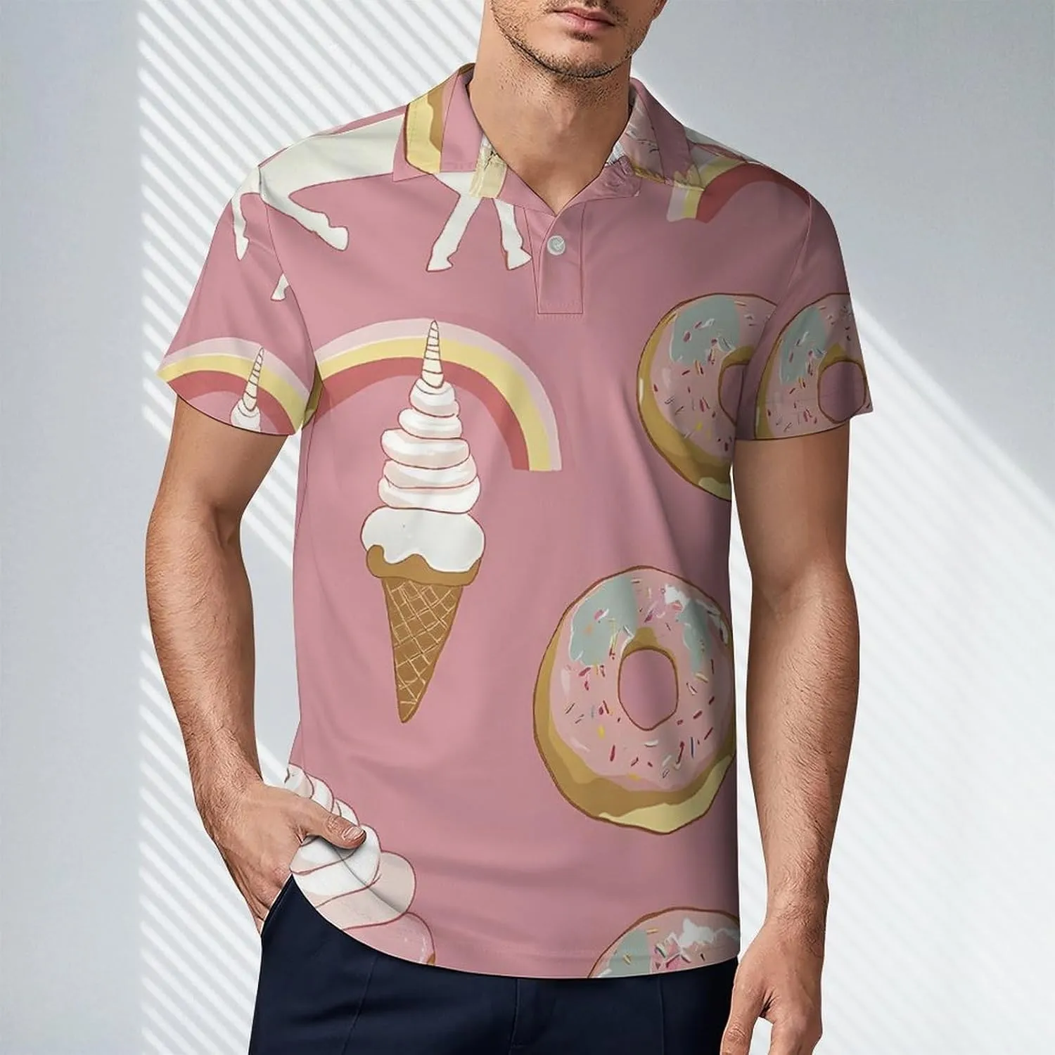 Unicorms Ice-Cream And Doughnuts Men's Polo-Shirt Regular-Fit Short Sleeve Sports Quick Dry Golf Tennis T-Shirt