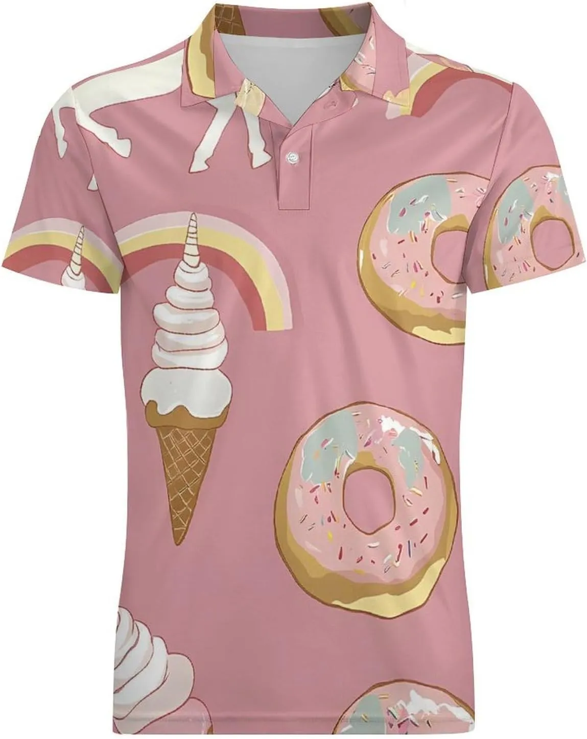 Unicorms Ice-Cream And Doughnuts Men's Polo-Shirt Regular-Fit Short Sleeve Sports Quick Dry Golf Tennis T-Shirt