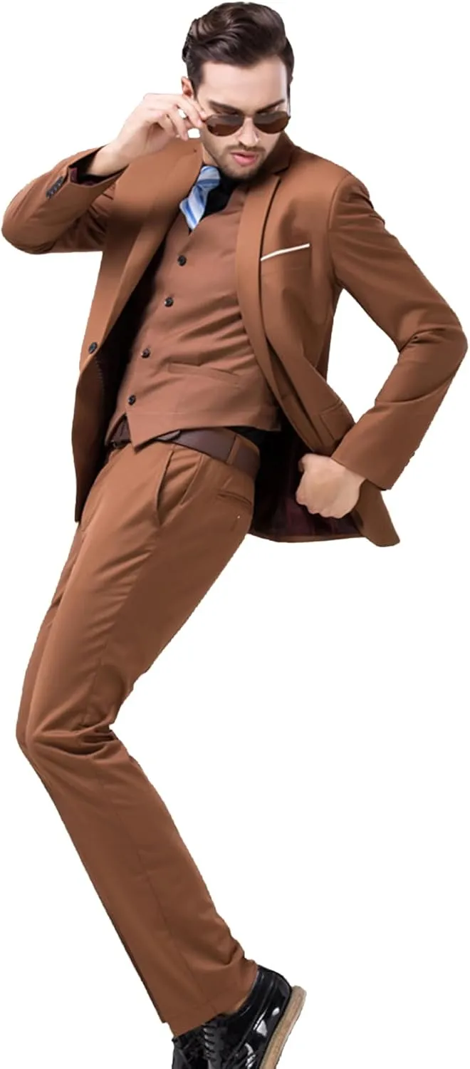 UNINUKOO Men Suits Slim Fit 3 Piece 1 Button Wedding Formal Business Tuxedo Suit Jacket Pants Vest Set