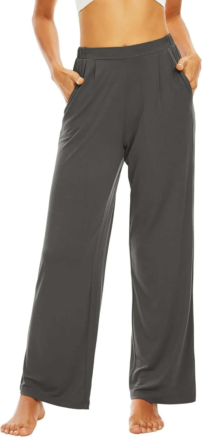 WiWi Women's Wide Leg Pajama Pants Casual Sleep Bottoms Palazzo Yoga Sweatpants Pant with Pockets Viscose from Bamboo S-XXL